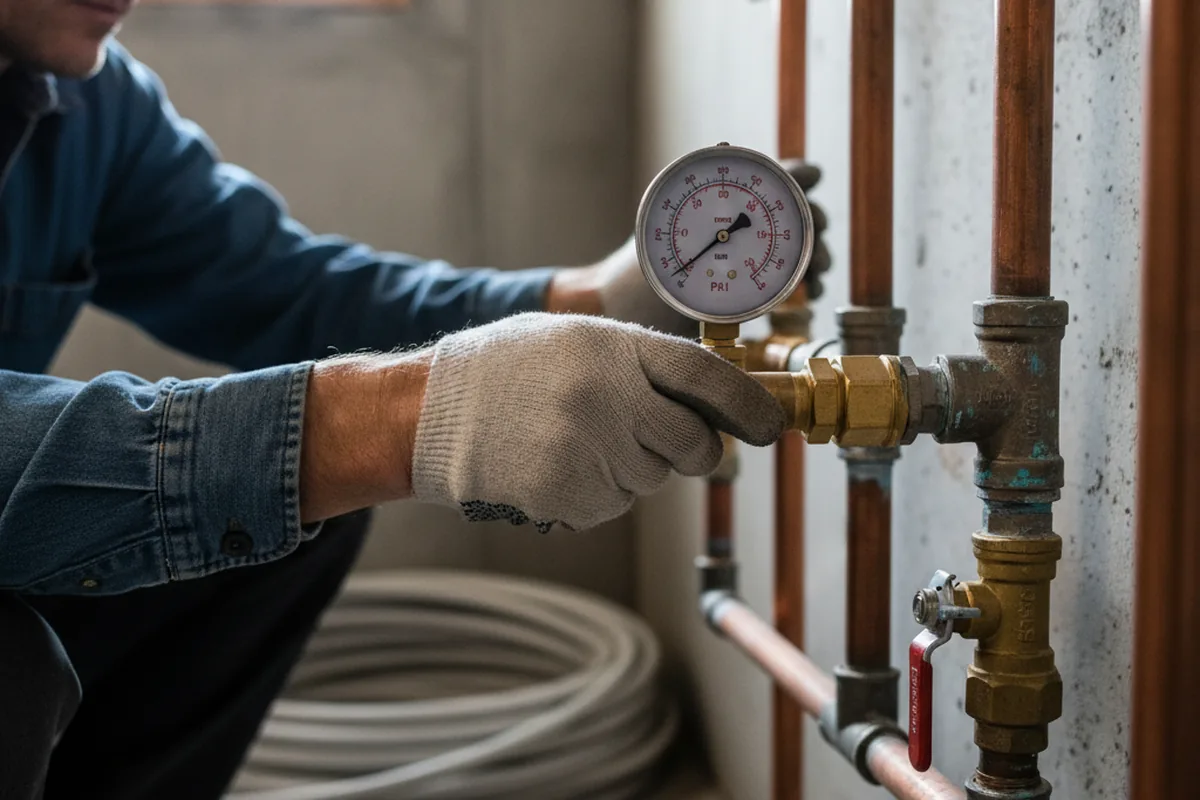 Pressure testing a repaired line during Water Line Repair in Arverne